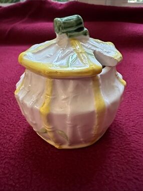 Ceramic Sugar Bowl - White and Yellow Bamboo motif